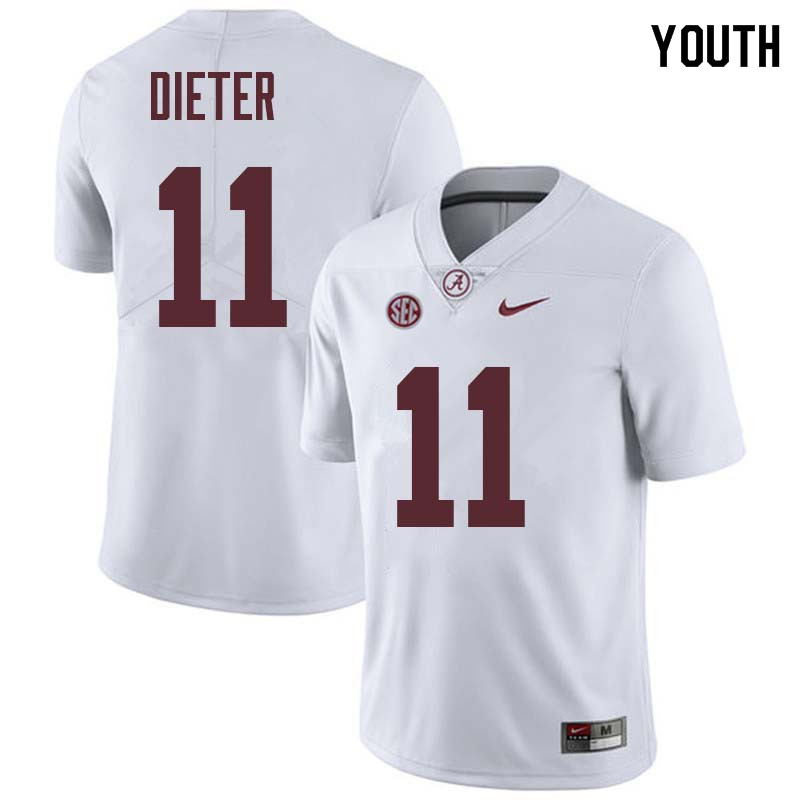 Youth #11 Gehrig Dieter Alabama Crimson Tide College Football Jerseys Sale-White
